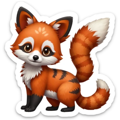 Black-eared Realistic patterned speckled flurry scaly 4-legged quadrupedal Red-Panda-Munchkin-Kitten-Lemur-Raccoon-Dog-Red-Fox-animal-fusion-hybrid, Full body sticker