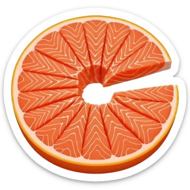 create a round half cut Slice of Salmon

Camera angle: slightly elevated top-down view with a gentle bird’s-eye perspective (about 15–20°), identical perspective and scaled do not add anything  on plate only the slice of salmon  sticker