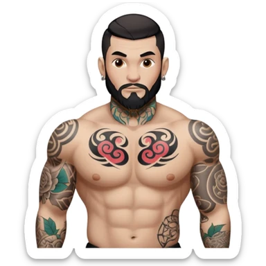 tattoo man, white skintone, more highlight the tattoo, body builder, heavy tatto on fully chest, more tattoos on the body, more visible tattoo, big tattoos. sticker