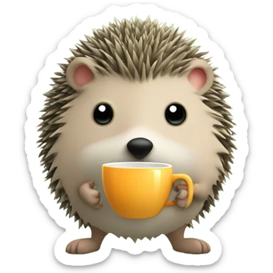 a hedgehog at gym with a cup of tee with mint in his hand sticker