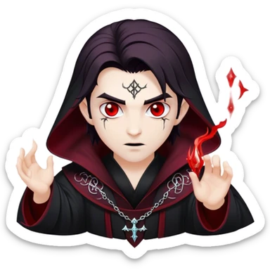 Cinematic Realistic WoW Vampire Mage Portrait, depicted with dark and mysterious elegance, wearing a flowing black robe intricately adorned with arcane silver filigree and esoteric runes. His pallid, almost ethereal skin contrasts with deep crimson, mesmerizing eyes, while his dark, slick hair falls in sleek strands. Rendered with lifelike texture and moody, dramatic lighting, high shine, noble and formidable, capturing the essence of a legendary vampire mage of Azeroth. sticker