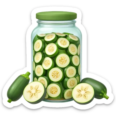A homemade-style jar with sliced zucchini and herbs under a cloth cap.









 sticker