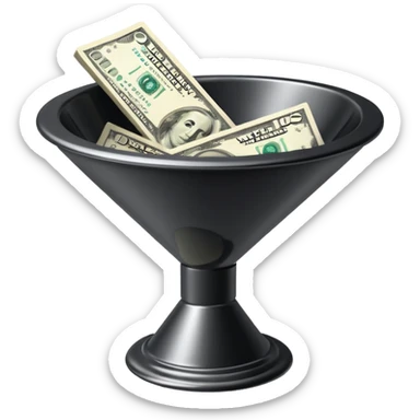 black marketing funnel with dollars at the buttom sticker