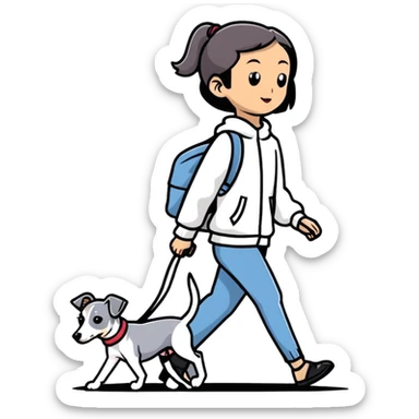 Pretty Asian girl walking a pure solid grey Italian greyhound with absolutely no white markings anywhere on the dog sticker