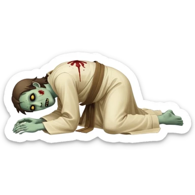 fullbody zombie leper in a prone pose, face down on the ground, wearing simple Jesus-era robes, normal emoji style sticker