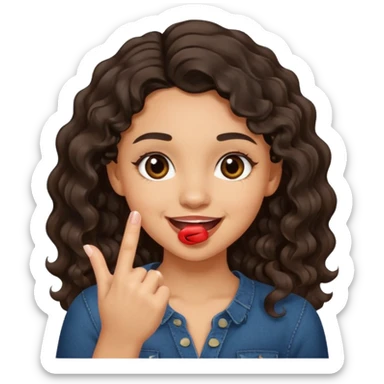 a light skin girl w black slight brown really tall wavy hair biting one fingering and smiling (in a flirty way) with big brown pretty eyes , make sure shes biting the finger, and the hair is wavy not curly sticker