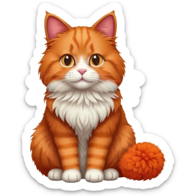 red cat full body sitting with a wool ball sticker