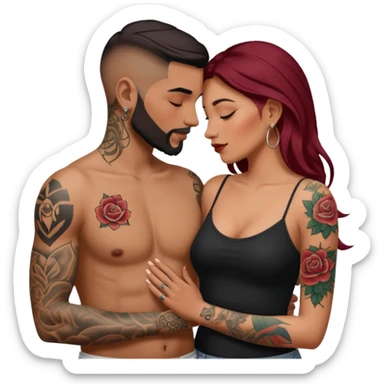intimate moment between lovers, JetSetFly , photo Realistic Couple with tattoos , Tefi Valenzuela sticker