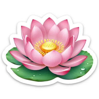 Beautiful pink lotus flower with delicate petals and round lotus leaf sticker