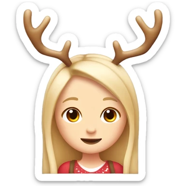 cute blonde reindeer girl long straight hair and antlers with cute dots  sticker