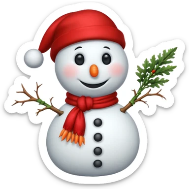 A cute snowman emoji, full-length, side view, wearing a stylish red beret. sticker