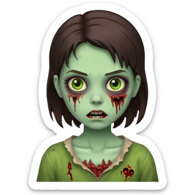 cute girl zombie,brunette ,horror green skin, sticker