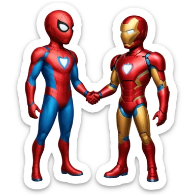 Make a spiderman and iron man handshaking sticker