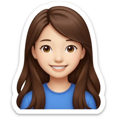 girl aesthetic emoji, asian beautiful long brown hair sticker