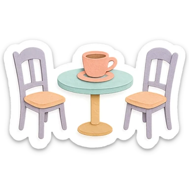 coffee shop table and two chairs, soft pastel hand-drawn illustration sticker