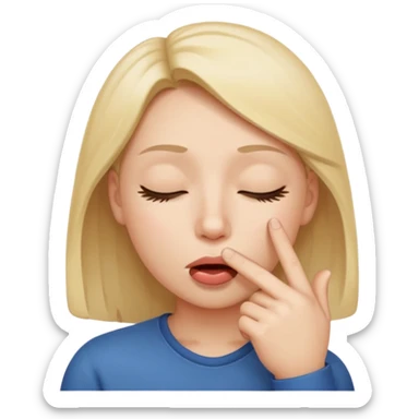 una cara con los ojos cerrados y con un dedo en la boca coqueta  sticker