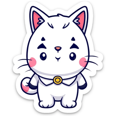 a white cat wearing a fancy costume sticker