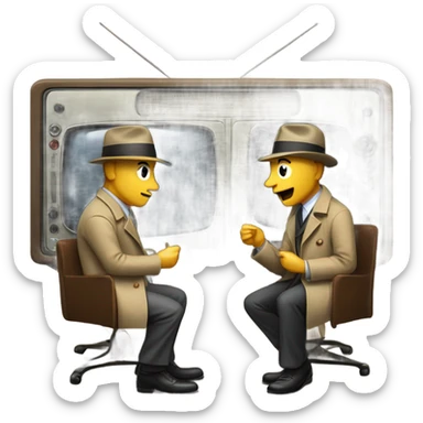 two detectives in a vintage TV set sticker