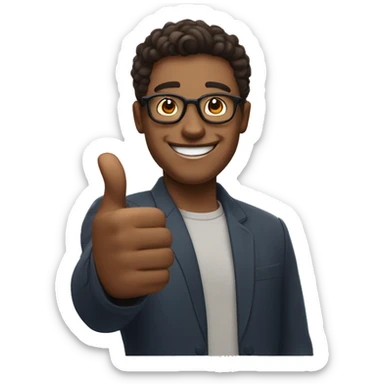 A man with glasses smiling broadly as he raises his thumb in a sign of joy and confidence. His glasses shine with flashes of happiness in the gif. sticker