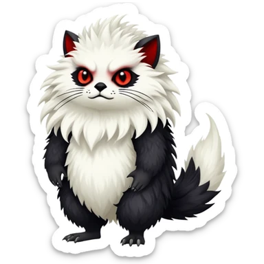 a white exotic edgy vernid-fionbri-creature, with black belly and red eyes, full body sticker