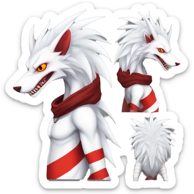White edgy cute badass epic anthro modern albino sergal-vernid-Fakémon with red mane and red eyes, red stripes, red horns,  full body sticker