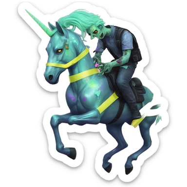 .Zombie_ Vaporwave black holographic oilslick zombie unicorn yellow caution tape graffiti Pegasus sticker