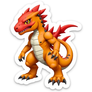 Cool edgy Guilmon-Agumon-Digimon, full body sticker