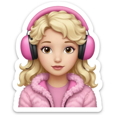 Mädchen mit blondem welligem langem langem Haar und rosanen top und rosa kuschelige Ohrenschützer für den Winter und latina make up sticker