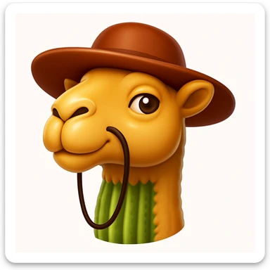 Make a camel emoji exactly like the reference image, in iOS emoji style. Same face, neck, and expression, smooth and shiny. Add a subtle highlight. sticker