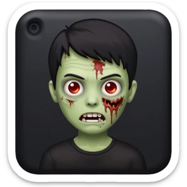 zombie iPhone emoji with buzz cut short black hair and black t-shirt sticker