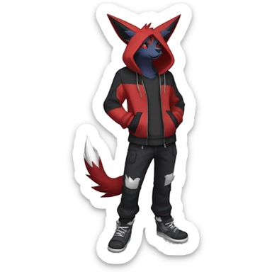 Edgy Cool Anthro Zoroark-Zangoose-Litten Fakemon Fursona Hoodie Full Body sticker