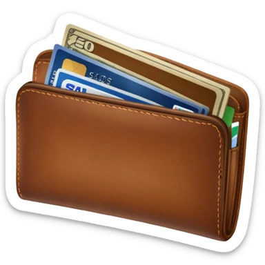 portefeuille marron avec pleins de billet et carte bancaire sticker