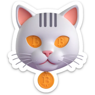 3D emoji style cat head only with neutral face inspired by Bitcoin logo for a crypto project sticker