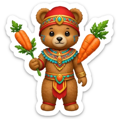 teddy bear Upper with carrot , wearing red mayan ancient custome, half body sticker