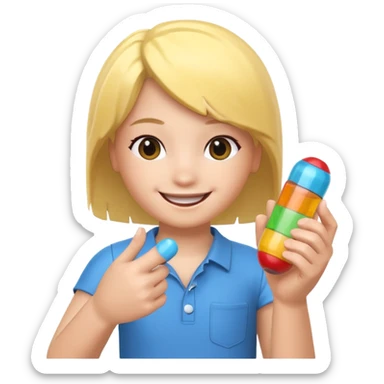 roblox gacha character, smiling, holding a toy capsule, playful expression sticker