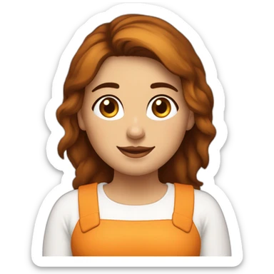 chica gordita de media melena marrón con ojos marrones, feliz y con un gato naranja y blanco sticker