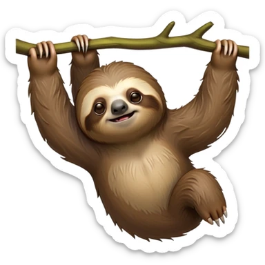 cinematic-sloth-realistic-full-body-hanging-emoji,-long-curved-claws-clinging,-thick-shaggy-brown-fur-slightly-ruffled,-head-tilted-dramatically,-slow-blinking-eyes-filled-with-serene-wisdom,-simplified-yet-realistic-focused-features,-highly-detailed,-glowing-with-an-almost-sarcastic-glow sticker