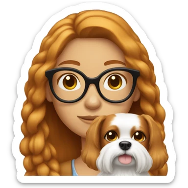 Tanned ginger long hair girl with glasses holding small white dog  sticker