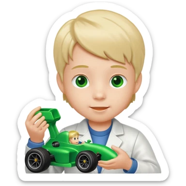 kid playing green formula 1 toy sticker