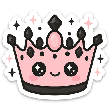 kawaii style magical gothic crown inspired by BLACKPINK, adorable face, black and pink jewels, sparkling stars, glamorous and bold sticker