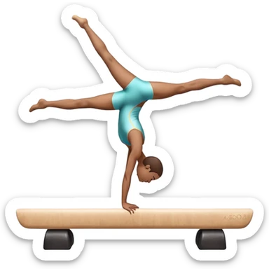 An artistic emoji of a professional sports acrobat performing a stunning balance pose on a narrow beam. The acrobat showcases perfect control, flexibility, and strength, executing an elegant handstand. The background features a bright gymnastics arena with spotlights. sticker