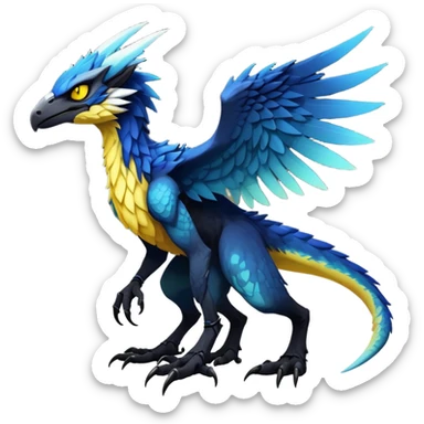  Cool Edgy blue-yellow-black-gradient ethereal badass Raptor-Fionbri-Sergal-Vernid-Trico-animal-creature full body  sticker