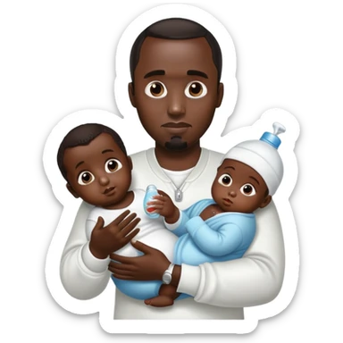 P diddy holding a baby with baby oil in his hand sticker