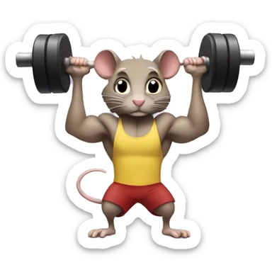 Create an emoji of a rat lifting weights with a determined expression. Make it look like a true gym enthusiast. sticker