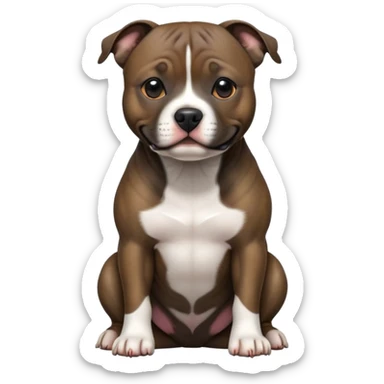 cinematic-[Staffordshire bull terrier]-realistic-full-body-sitting-emoji,-tail-resting-loosely-beside-its-paws,-head-tilted-dramatically, -sleek-[dark solid brindle]-fur,-simplified-yet-realistic-focused-features,-highly-detailed,-glowing-with-an-almost-sarcastic-glow sticker