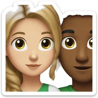 a brown boy with dark hair with a white girl with light brown hair and green eyes sticker