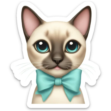 A cute Siamese cat with a bow on top and everything is done in soft pastel colors sticker