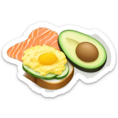 Fancy toast with avocado and scrambled eggs and cucumber and smoked salmon  sticker