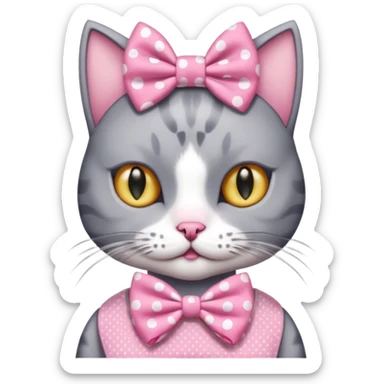 Evil Gray and white evil cat with a pink polka dot dress and with a pink polka dot bow on the Head  sticker