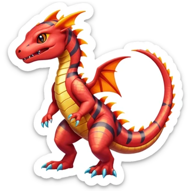 Cute Shiny striped iridescent Guilmon-Salandit-Fakémon-hybrid-creature (full body)  sticker